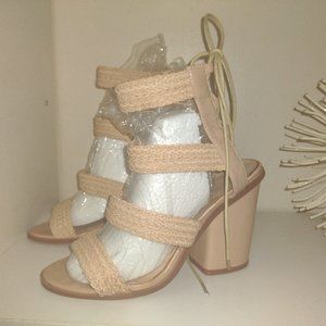 Yoki sexy chunky strappy lace up sandals beige 7